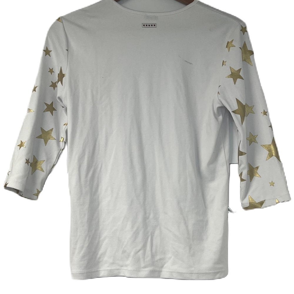 5 Star Girls XL white gold foil star 3/4 statement top fun casual spring summer